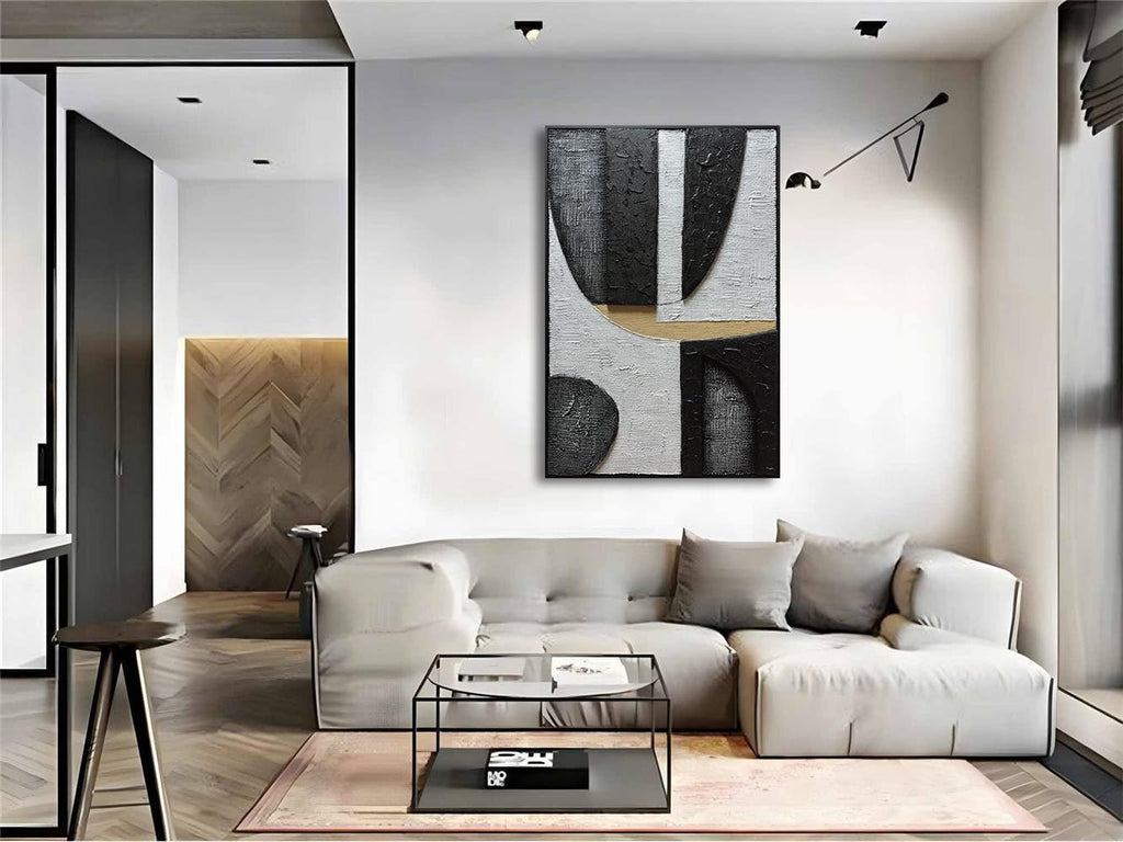 zoinart Black Framed Wabi-sabi Artwork Wall, Black and White Textured Wall Art, Modern Abstract Painting Minimalist Contemporary 24x36 Inch Wall Art