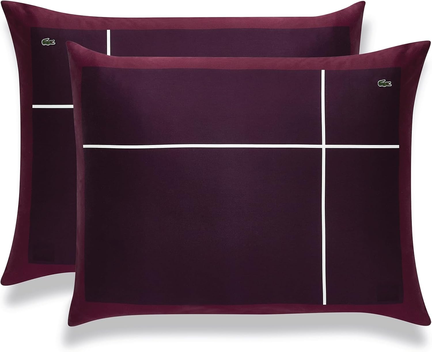 Lacoste Playful Checks Cotton Sateen 300-Thread Count Comforter Set – Medium Warmth, Oeko Tex Certified, Machine Washable, Burgundy, King