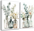 YMXDYMJSW 2 Piece Eucalyptus Sage Canvas Wall Art Green Floral Leaves Picture Prints Boho Wildflower Botanical Painting Sage Green Eucalyptus Plant Poster for Bathroom (24.00' x 36.00' x 2PCS)