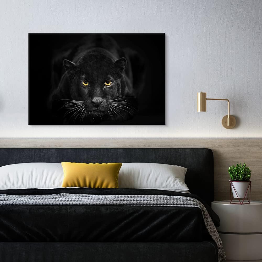 SEVEN WALL ARTS Black Panther Canvas Wall Art Large Size Black and White Wildlife Animal Pictures Poster Print Framed Artwork for Living Room Bedroom Kitchen Office Bathroom Decor