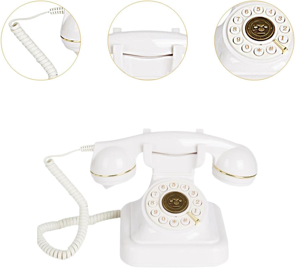 Audio Guest Book Wedding Phone, Vintage Design Telephone Recorder Record Messages Decorative Desk Phone for Party, Birthdays(White)
