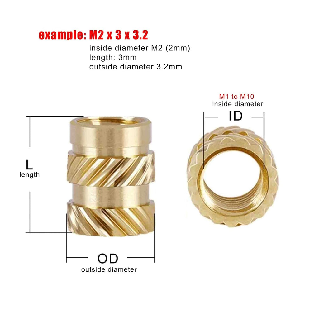 M1.4 M1.6 M2 M2.5 M3 M4 M5M6 Brass Copper Embedment Insert Nut Kit Set for Hot Heat Melt Injection 3D Print Twill Knurled Thread(M2M2.5M3M4 1300pcs)