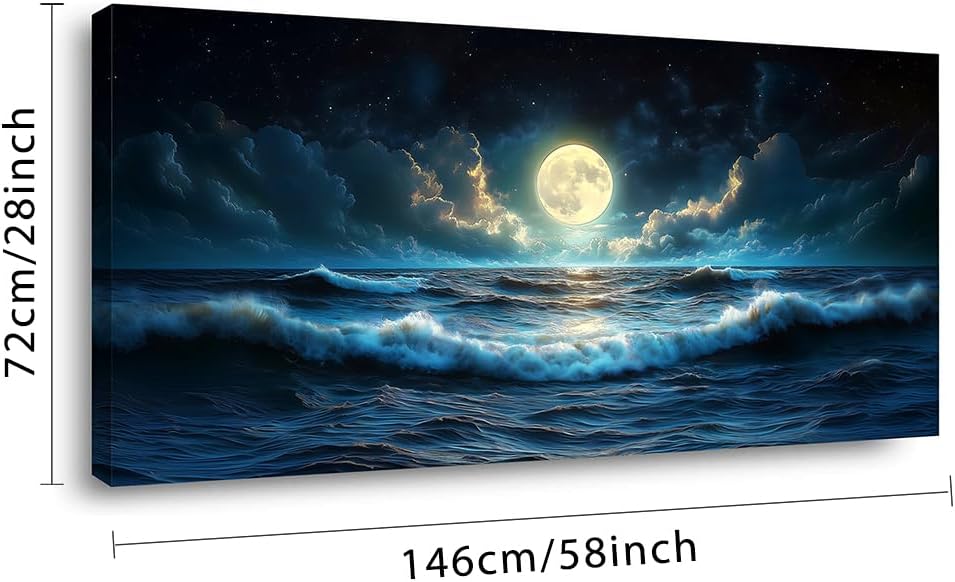 LAVIKARS Wall Art Moon Sea Ocean Vast Paintings Waterproof Canvas Prints Canvas Artwork Picture Modern Wall Art for Living Room Bedroom Home Office Kitchen Decor (28x58inch)