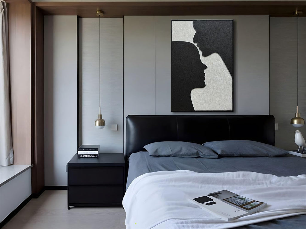 zoinart Creative Black and White Textured Wall Art, Handmade Abstract Romantic Plaster Paintings on Canvas, Relief Art 24x36 inch