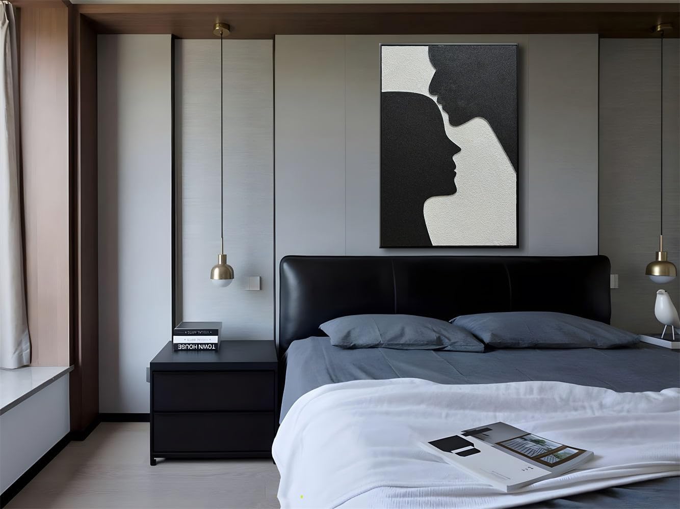 zoinart Creative Black and White Textured Wall Art, Handmade Abstract Romantic Plaster Paintings on Canvas, Relief Art 24x36 inch