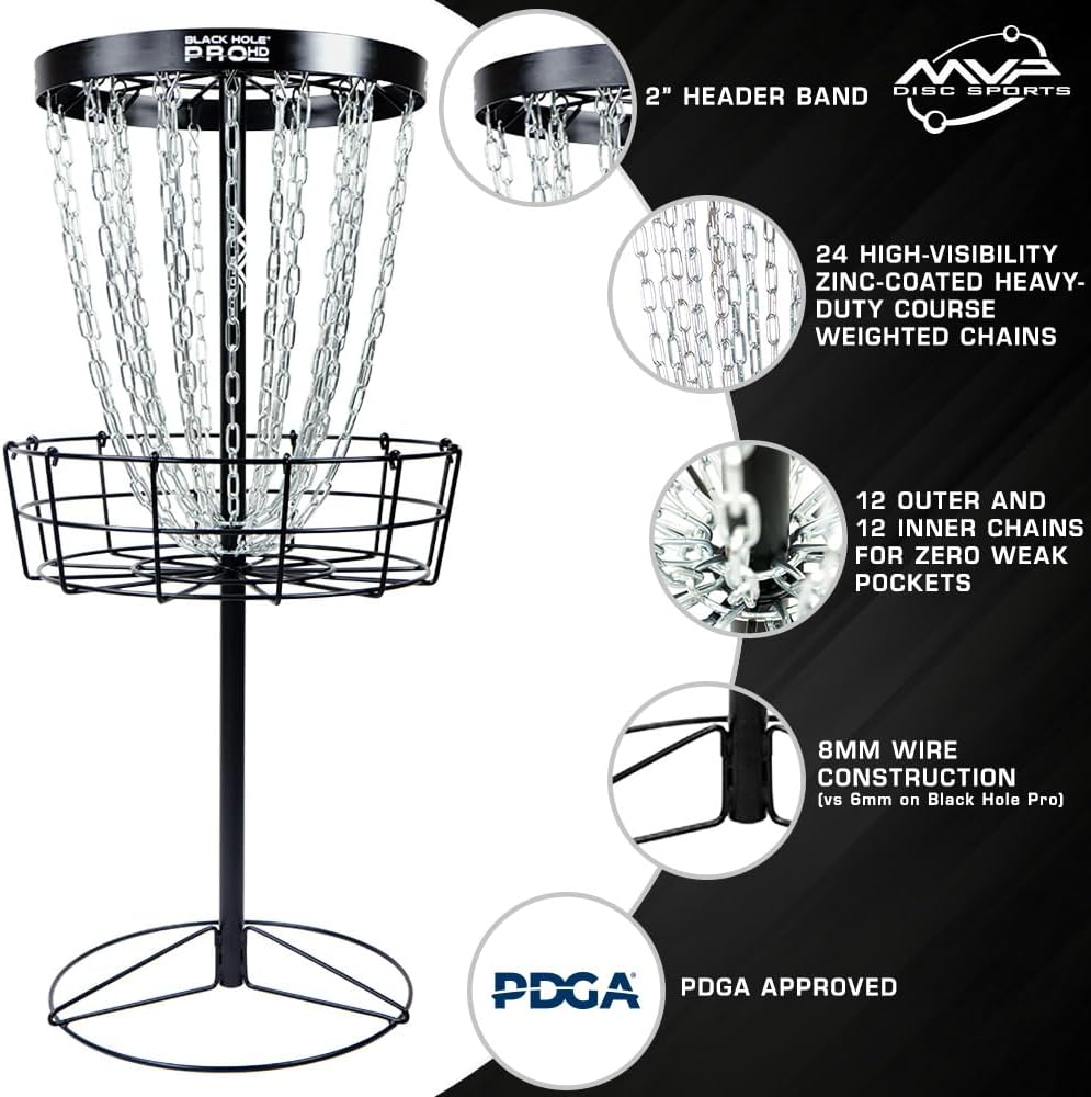 MVP Disc Sports Black Hole Pro 24-Chain Portable Disc Golf Basket with Transit Bag