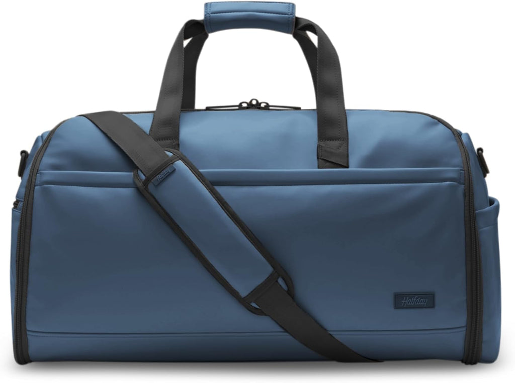 Halfday Convertible 2-in-1 Vegan Leather Premium Garment Duffel Weekender Bag 45L (Carry-on, Wrinkle-Free Travel, Hanging Suit Compartment, Shoe Pockets, Trolley Sleeve), Ocean
