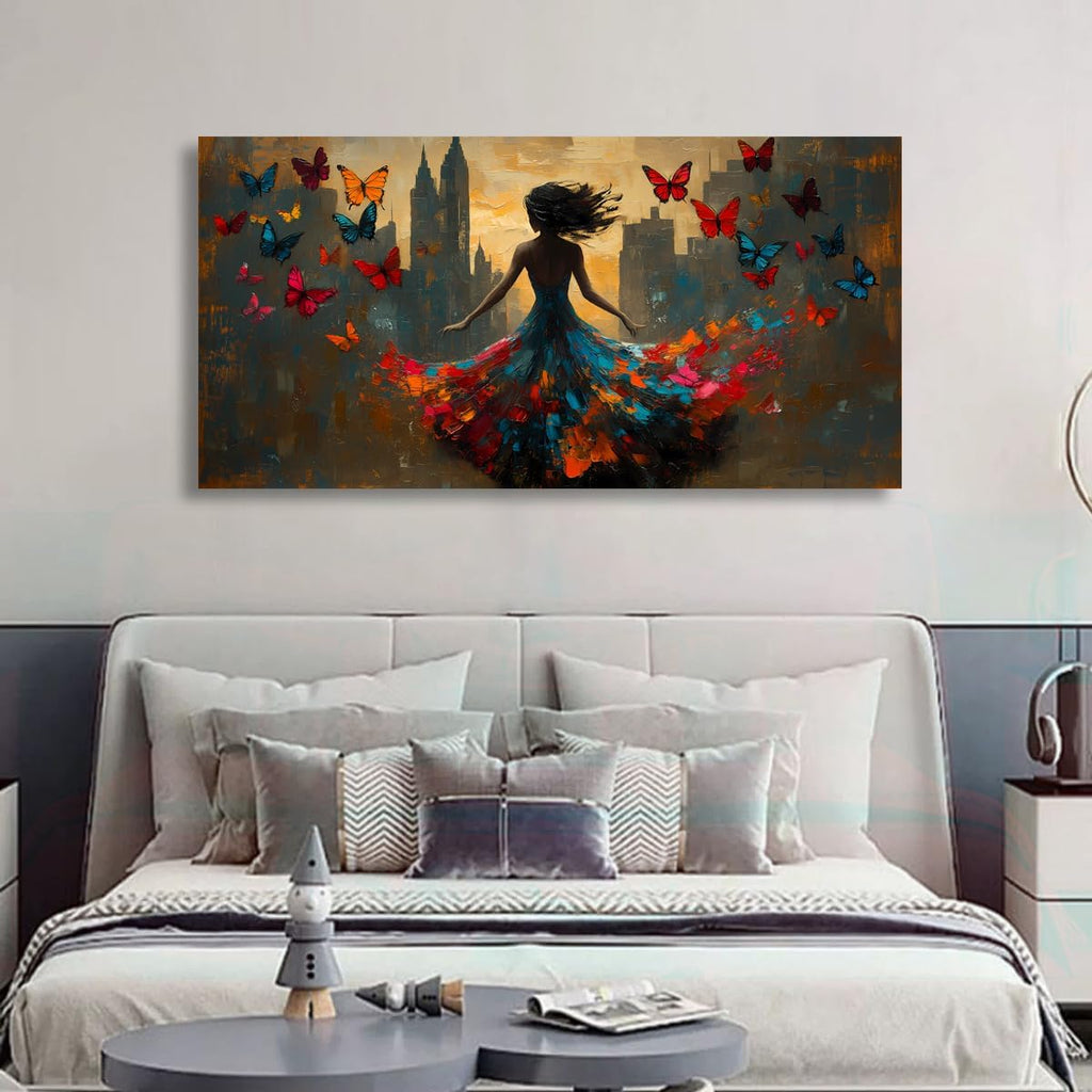 Black Pictures Canvas Wall Art for Living room Office Bedroom Wall Decor Abstract Wall Art Print Modern Noble Butterfly Oil Painting Artwork Waterproof Ready to Hang-28x57inch
