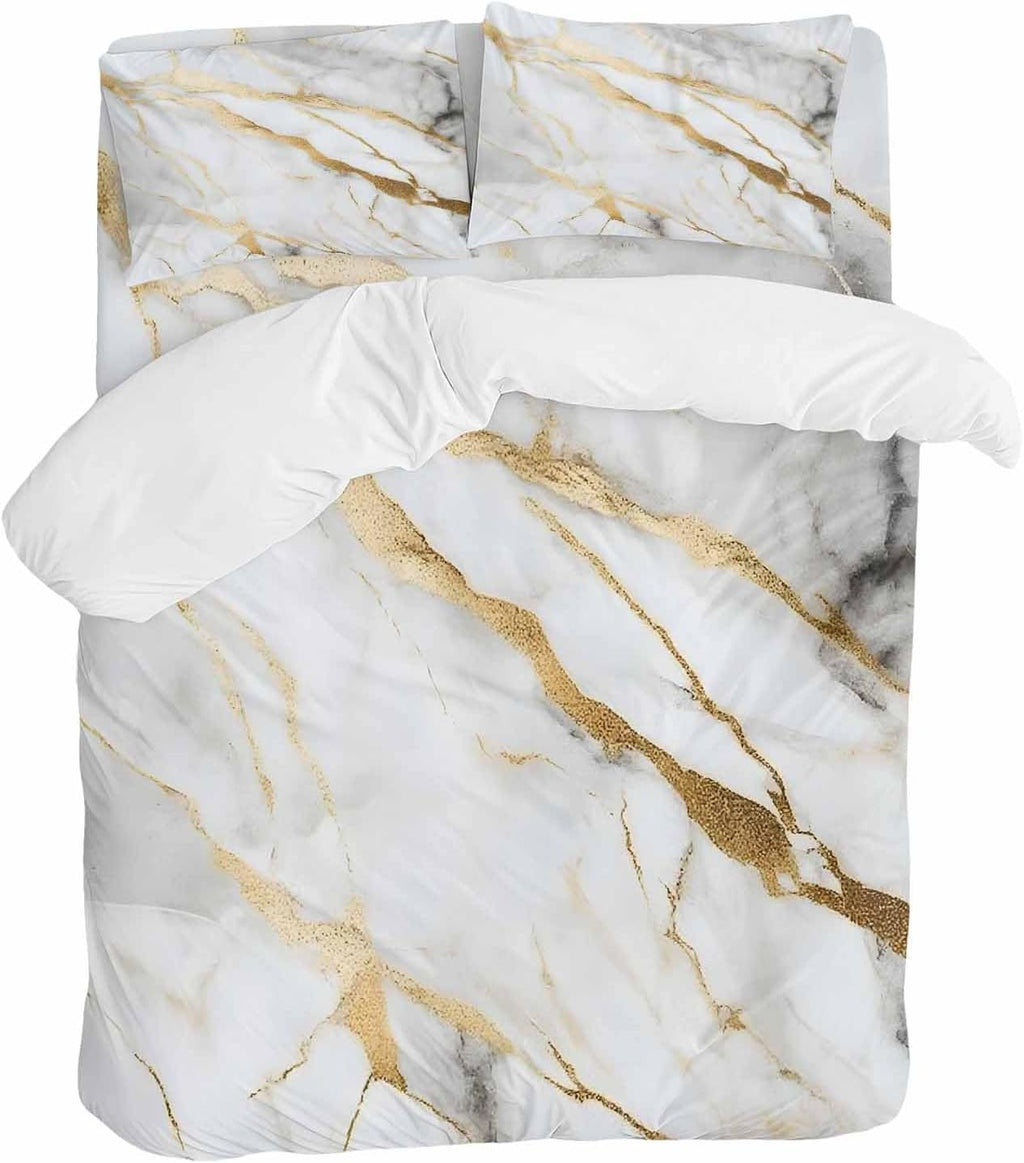 Prime Leader Gray Gold Marble Duvet Cover Set Queen Size 4 Pieces Modern Abstract Luxury Ink Texture Bedding Set with Zipper Closure, 1 Comforter Cover 90x92 Inches 1 Flat Sheet & 2 Pillow Cases