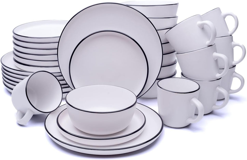 MÜLLERHEIM 903 Minimalist Collection 32-Piece Contemporary Ceramic Stoneware Dinnerware Sets for 8, Matte Frost White Plates and Bowls sets, Dinner Plates Set, Salad Dish Set, Bowls, Cup