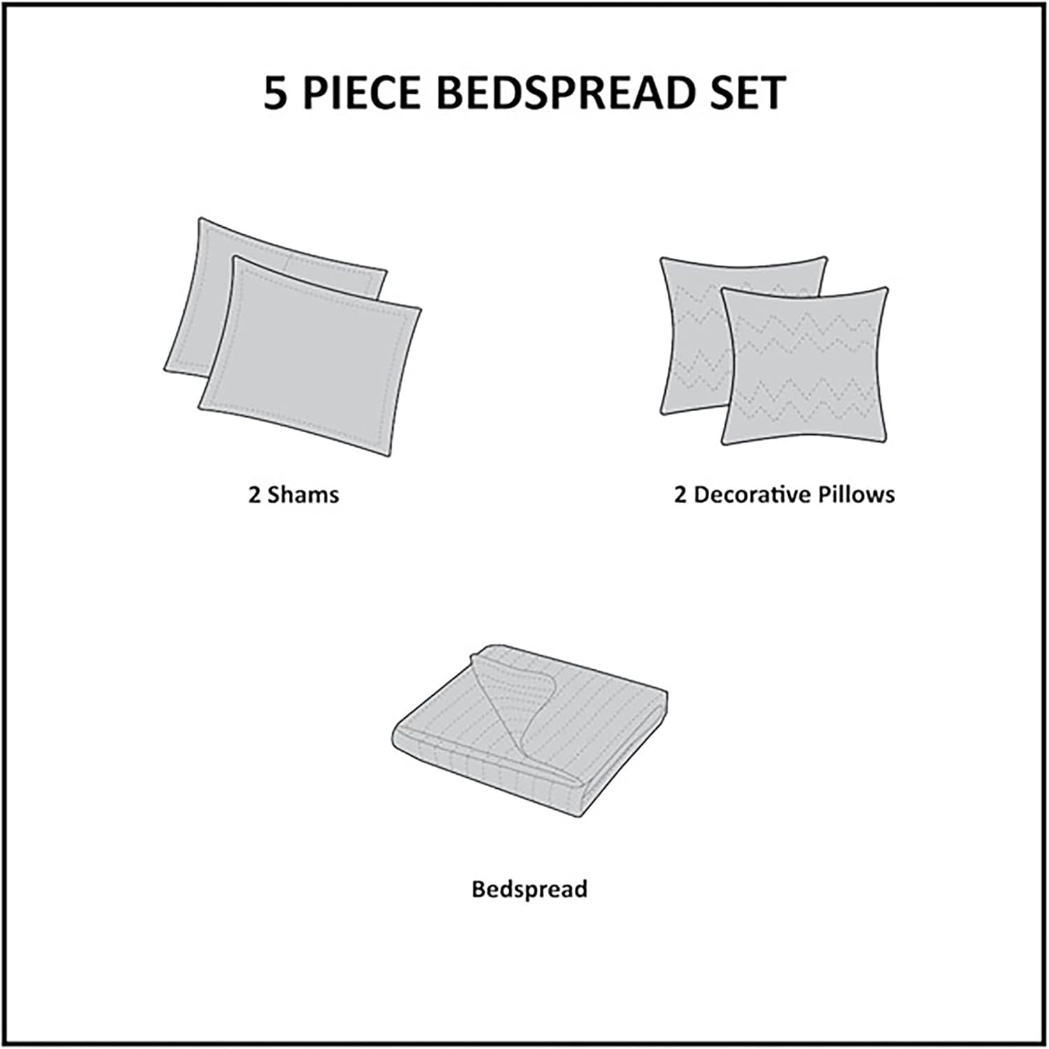 Madison Park Princeton Reversible Quilted Bedspread Set, Solid Reverse Summer Breathable, Lightweight All Season Bedding Layer, Matching Shams, Bedspread Queen(102'x118'), Blue 5 Piece