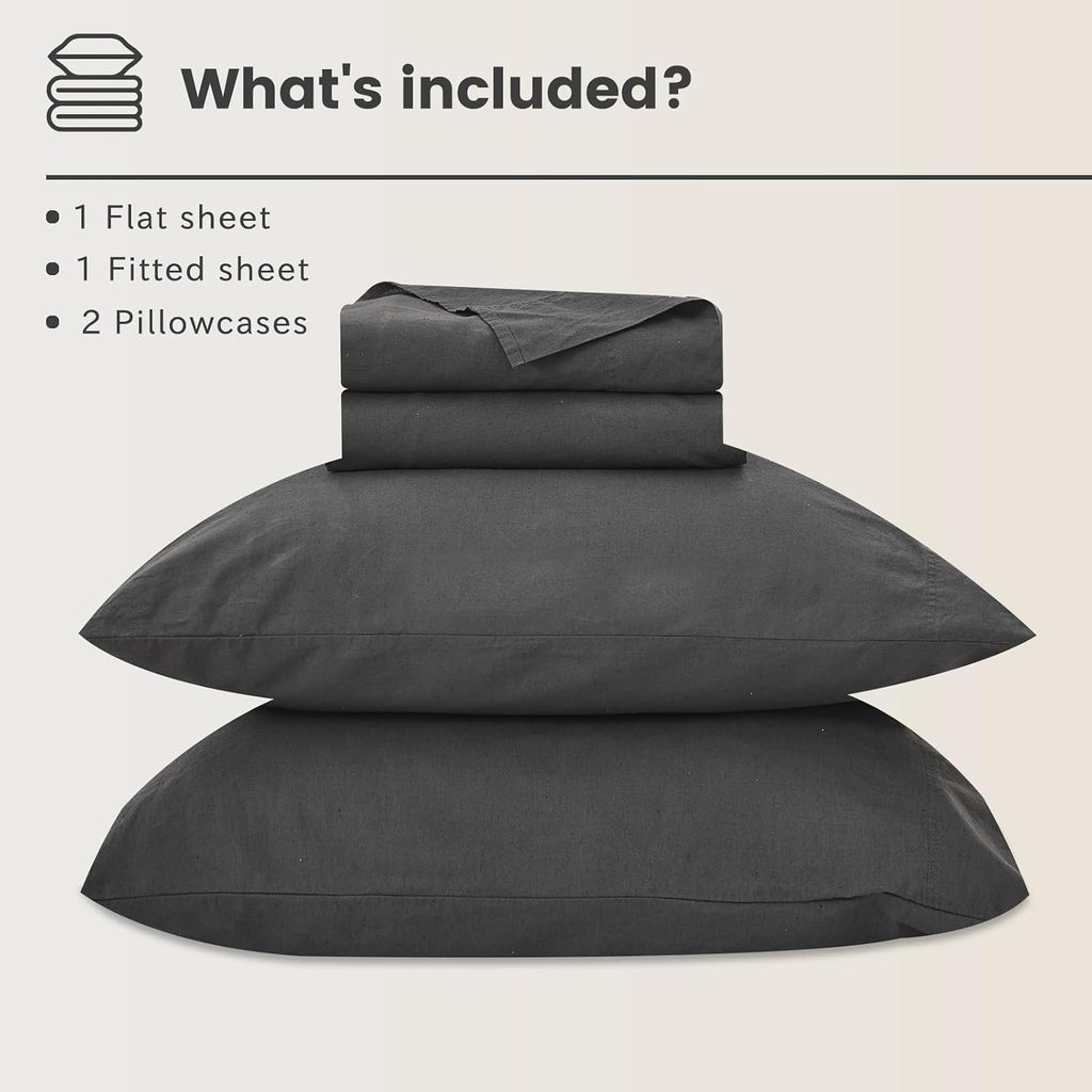 Bedlifes 100% French Linen Sheets California King Size 18-24' Extra Deep Pocket 4-Piece Set Breathable & Moisture-Wicking,Soft & Durable Sheets for Thick Mattresses(Dark Grey)