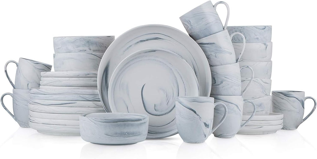 Stone Lain Porcelain 32 Piece Dinnerware Set, Cool Gray Swirl, Marble Design