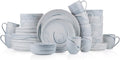 Stone Lain Porcelain 32 Piece Dinnerware Set, Cool Gray Swirl, Marble Design
