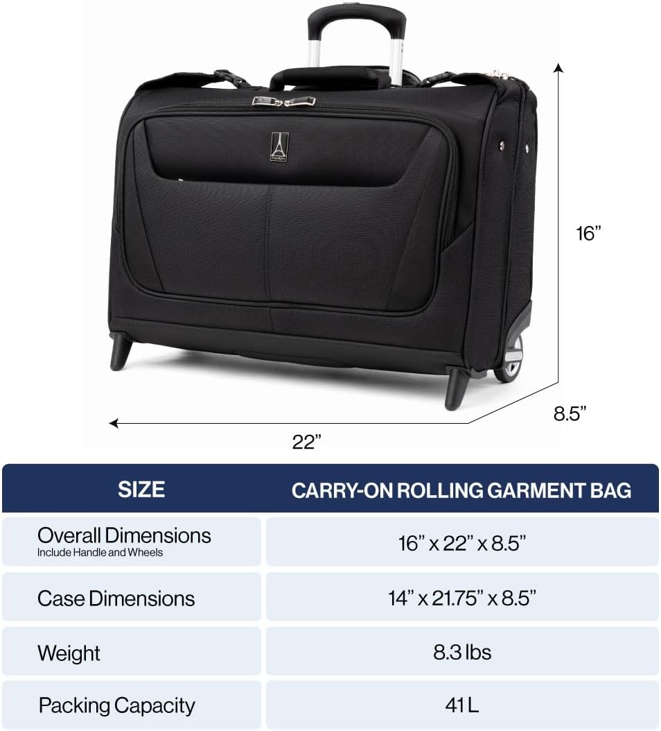 Travelpro Maxlite 5 Softside Lightweight Carry-On Upright 2 Wheel Rolling Garment Bag, 22-Inch — Black