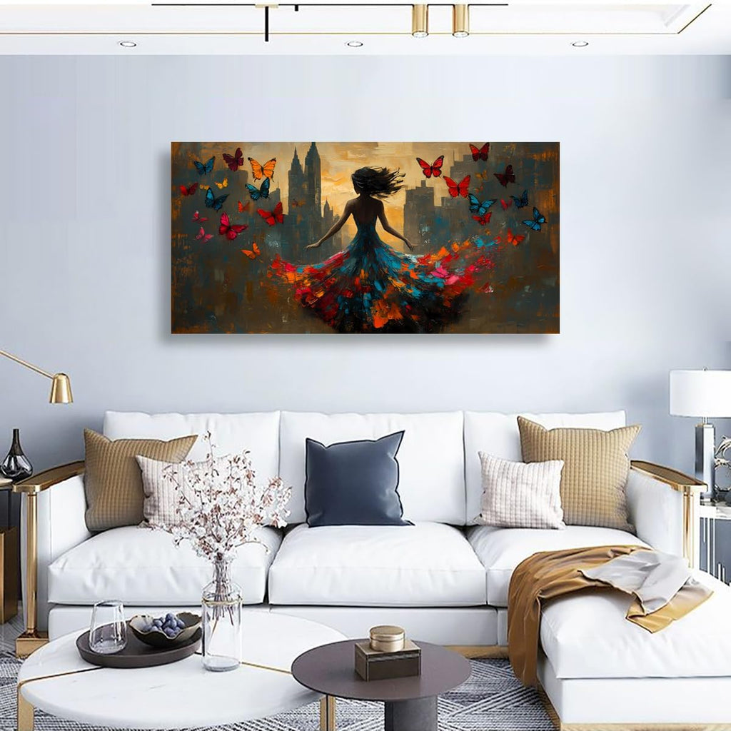 Black Pictures Canvas Wall Art for Living room Office Bedroom Wall Decor Abstract Wall Art Print Modern Noble Butterfly Oil Painting Artwork Waterproof Ready to Hang-28x57inch
