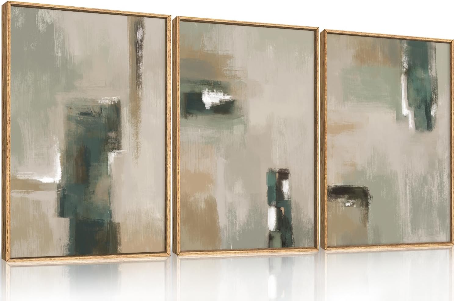 Large Abstract Green Brown Framed Canvas Wall Art,Modern Brush Stoke Wall Decor,Neutral Beige Grey Painting,Rustic Minimalist Artwork for Living Room,Bedroom,Dining Room,Office -24'x36'x3