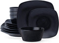 Noritake Colorscapes Black-on-Black Swirl 12-Piece Square Dinnerware Set, Service for 4