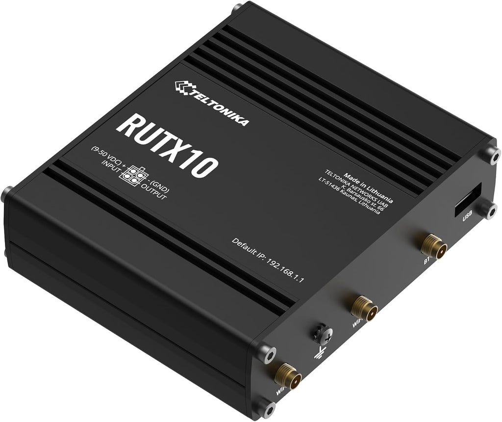 Teltonika RUTX10000300 Model RUTX10 Professional Ethernet Router, UK PSU, Digital Input/Output for Remote Monitoring and Control, Dual Band WiFi and Bluetooth LE, Aluminium Housing, Firewall and VPN