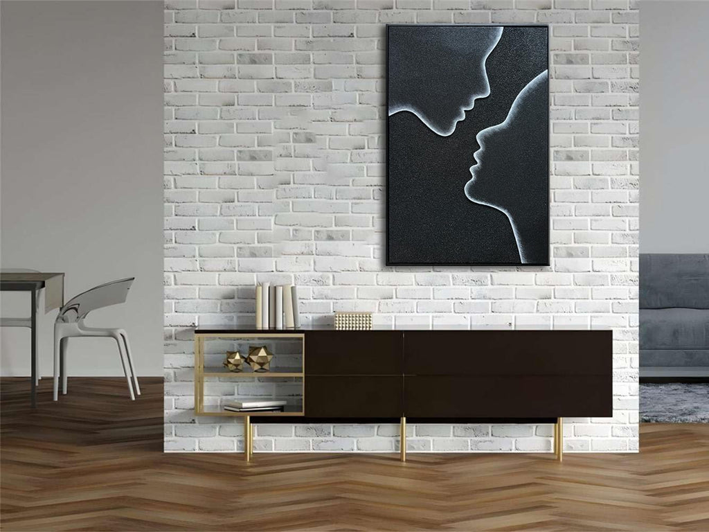 zoinart Creative Black and White Textured Wall Art, Handmade Abstract Romantic Plaster Paintings, Relief Art 24x36 inch