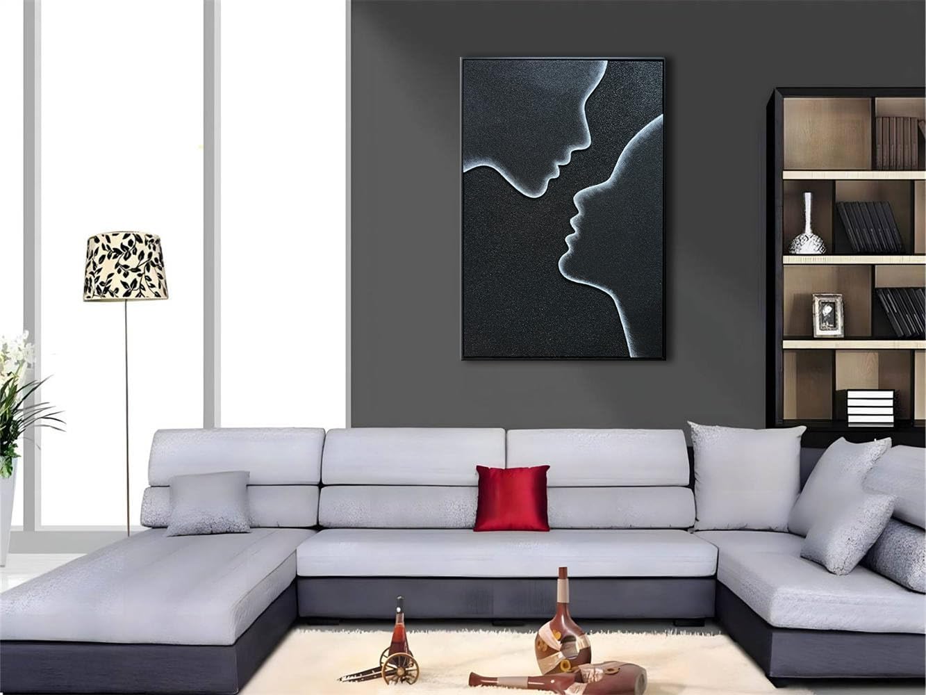 zoinart Creative Black and White Textured Wall Art, Handmade Abstract Romantic Plaster Paintings, Relief Art 24x36 inch
