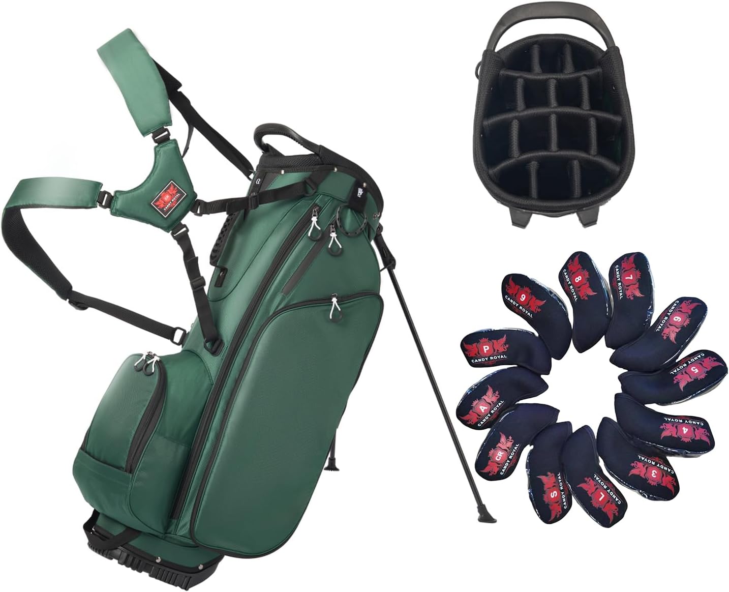 Lightweight Golf Stand Bag with 14 Way Full-Length Dividers, 7 Zippered Pockets and Rain Cover, with Handles and Dual Strap