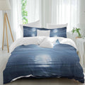 Prime Leader Night Ocean Duvet Cover Set Queen Size 4 Pieces Natural Scenery Moonlight Sparkling Water Bedding Set with Zipper Closure, 1 Comforter Cover 86x86 Inches 1 Flat Sheet & 2 Pillow Cases