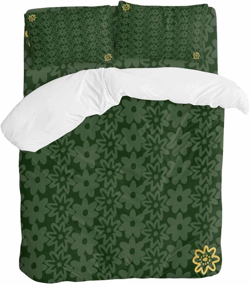 Prime Leader Flowers Duvet Cover Set Queen Size 4 Pieces Spring Green Yellow Daisy Floral Green Bedding Set with Zipper Closure, 1 Comforter Cover 92x106 Inches 1 Flat Sheet & 2 Pillow Cases
