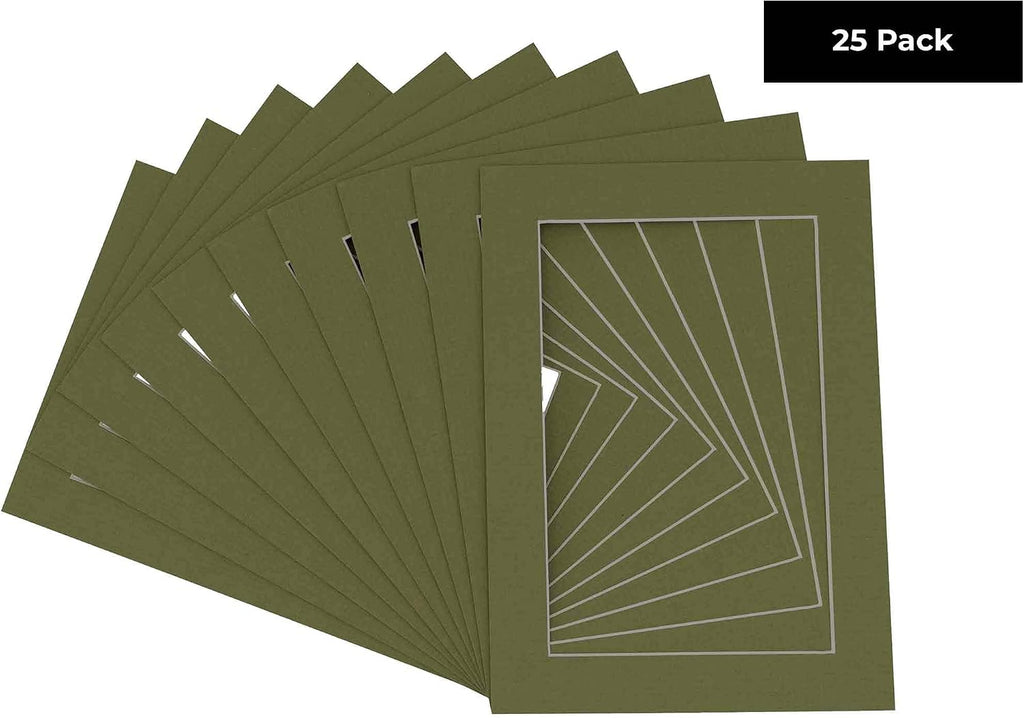 8.5x11 Mat for 11x14 Frame - Precut Mat Board Acid-Free Show Kit with Backing Board, and Clear Bags Dill Green 8.5x11 Photo Matte For a 11x14 Picture Frame Matboard for Framing, Pack of 25 Mats