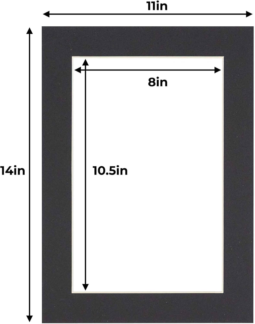 8.5x11 Mat for 11x14 Frame - Precut Mat Board Acid-Free Black 8.5x11 Photo Matte For a 11x14 Picture Frame, Premium Matboard for Family Photos, Show Kits, Art, Picture Framing, Pack of 100 Mats