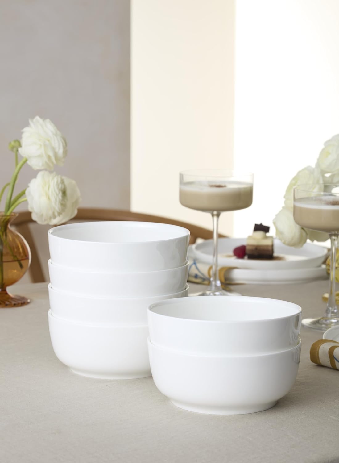 Lenox Dinnerware Sets, Modern White 24-Piece Dinnerware Set, Service For 8, Porcelain Material, Dishwasher Safe, Microwave Safe, Bowls, Plates And Bowls, Dinner Dishes, Plates Set (White, 24 Piece)