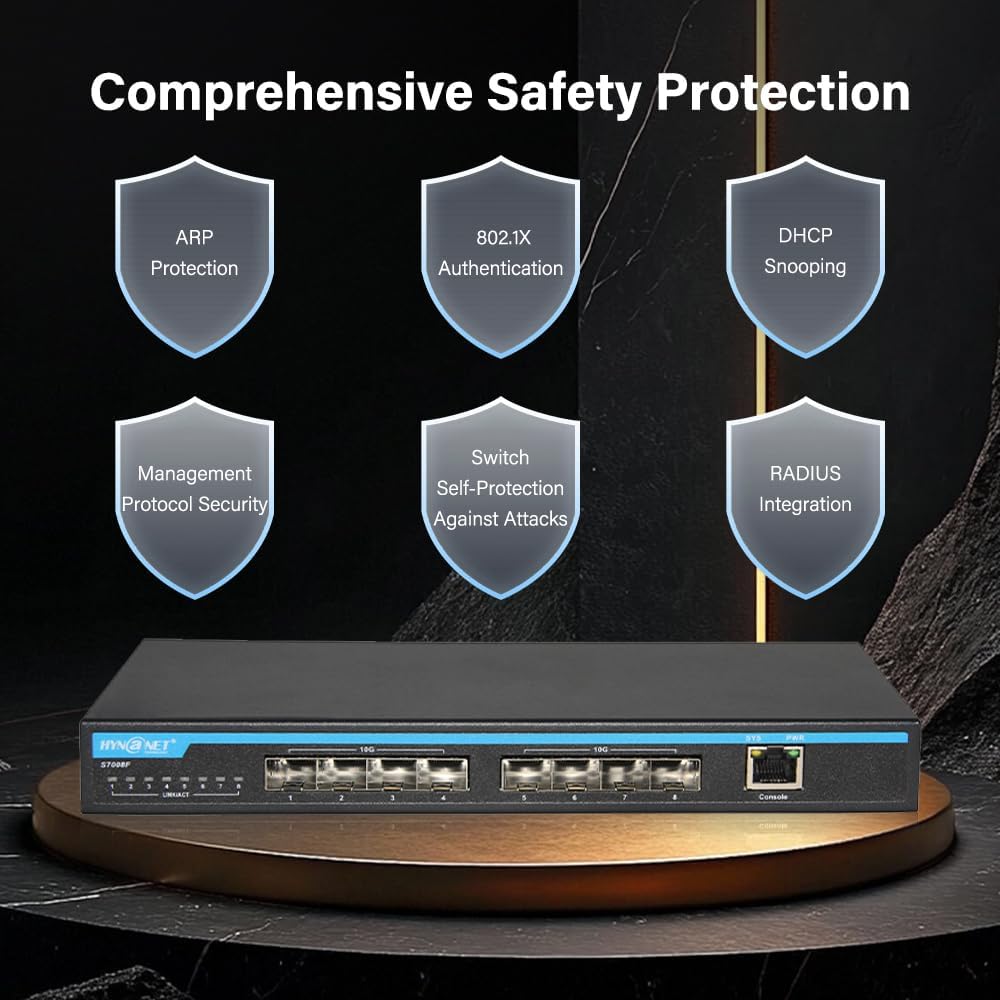 8-Port 10Gb SFP+ Layer 3 Managed Switch | Supports VLAN, QoS, LACP, OSPF, BGP | Desktop/Wall Mount | for Office, NAS, Workstation