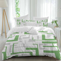 Prime Leader Green Gray Geometric Stripes Duvet Cover Set Queen Size 4 Pieces Modern Abstract Lines Maze Bedding Set with Zipper Closure, 1 Comforter Cover 92x106 Inches 1 Flat Sheet & 2 Pillow Cases
