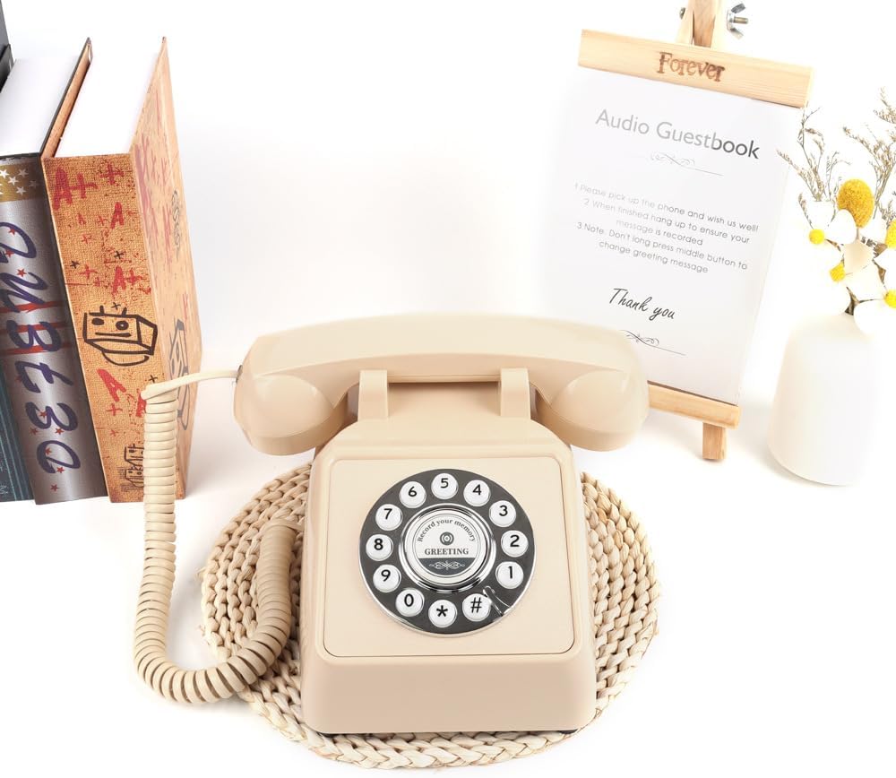 cojodopo Wedding Message Blessing Audio Guestbook Telephone, Antique Guestbook Telephone Fixed Landline Recorder Phone (Button Model)
