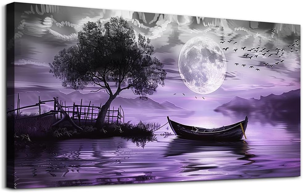 hyidecorart Black And White Wall Painting Large Wall Art For Living Room Framed Canvas Wall Decor For Bedroom Office Decoration Purple Scenery Abstract Picture Artwork Home Decor Ready to Hang