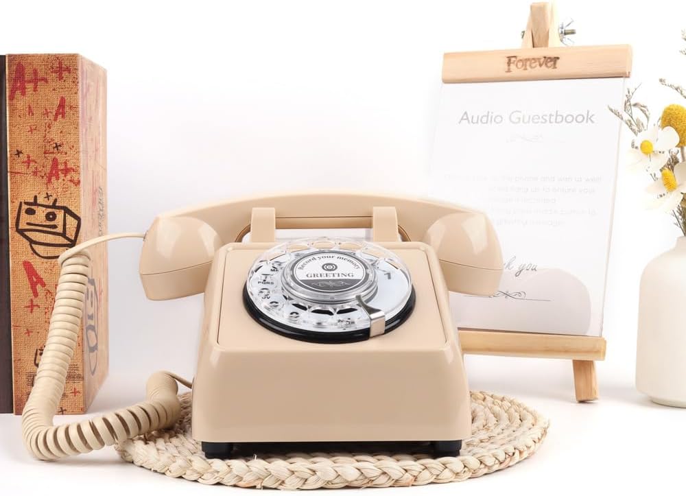 cojodopo Wedding Message Blessing Audio Guestbook Telephone, Antique Guestbook Telephone Fixed Landline Recorder Phone (Rotary Model)