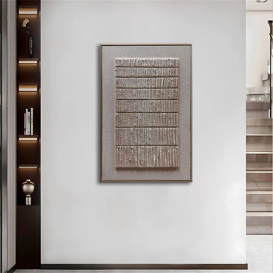 zoinart Beige Textured Wall Art with Dense Array Blocks, 24x36 inch Contemporary Minimalist Art Oil Painting Home Wall Decoration
