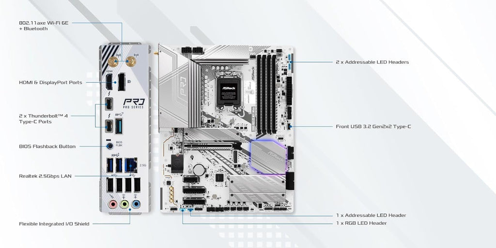 ASRock Z890 Pro RS WiFi 6E White Intel Core Ultra LGA1851 RL-ILM DDR5 8666 MHz 256 GB ATX Motherboard M.2