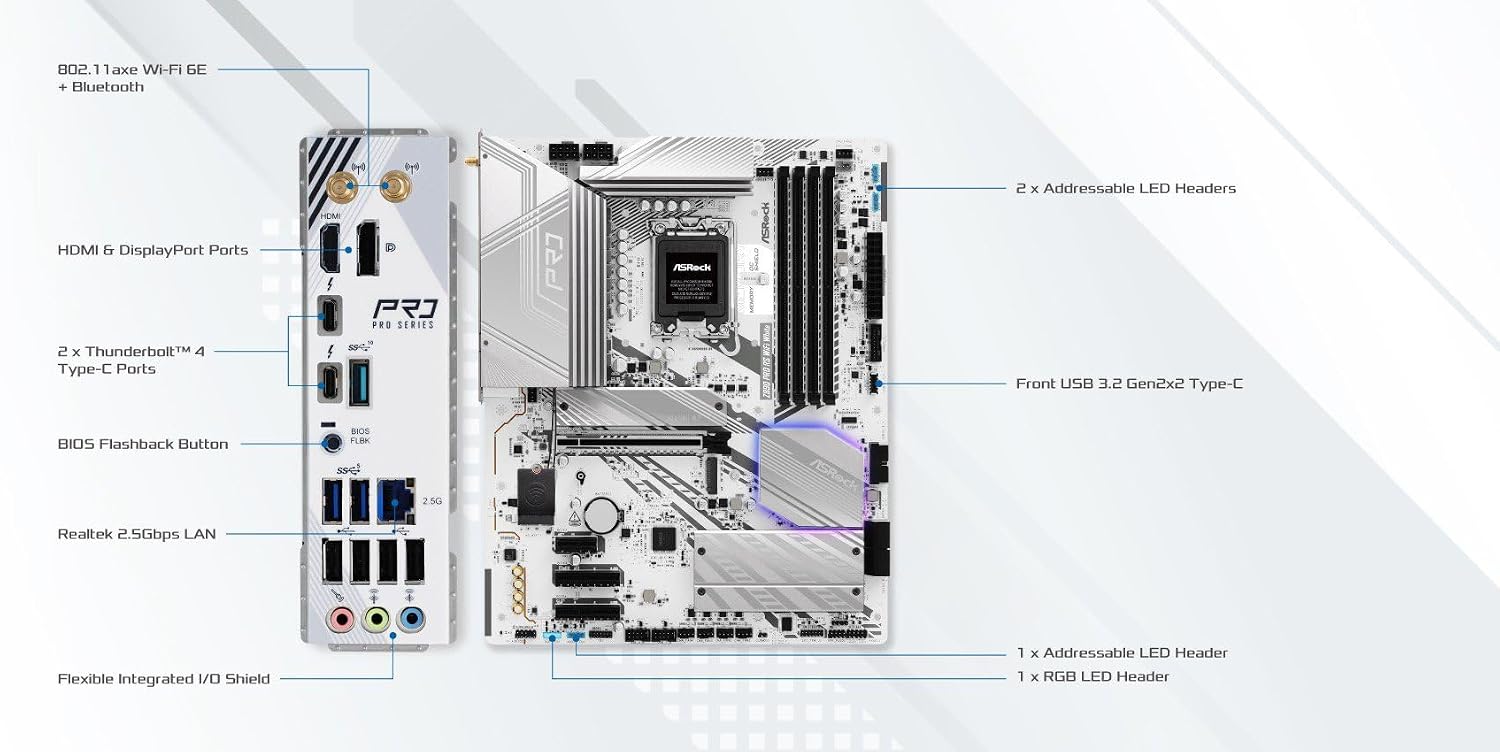 ASRock Z890 Pro RS WiFi 6E White Intel Core Ultra LGA1851 RL-ILM DDR5 8666 MHz 256 GB ATX Motherboard M.2