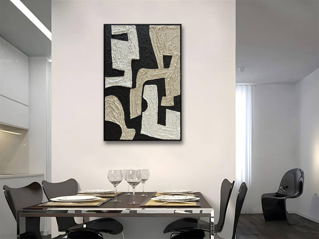 zoinart Black Framed Artwork Wall, Wabi-sabi Black and White Textured Wall Art, Modern Abstract Painting Minimalist Contemporary Art 24x36 Inch