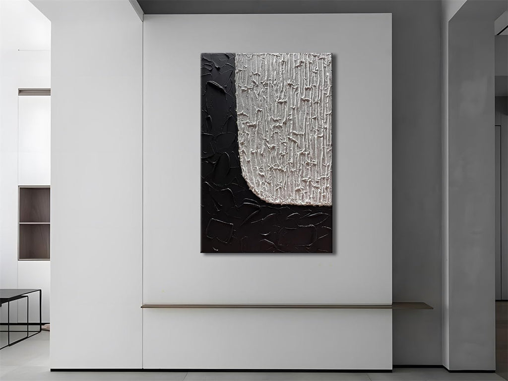 zoinart Large Black and White Textured Wall Art, 30x45 Inches Hand Painted Abstract Paintings on Canvas Wall Art, Contemporary Artwork for Home Decorations