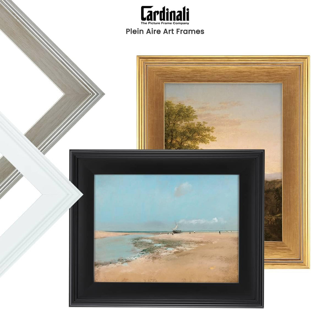 Cardinali Plein Aire Silver 11x14 Open Back Frames for Canvas Art- Box of 4, 3' Wide Moulding w/Raised Edge -No Glass or Backing - 1/2' Rabbet Depth- Timeless Picture Frame for Canvas - Made in USA