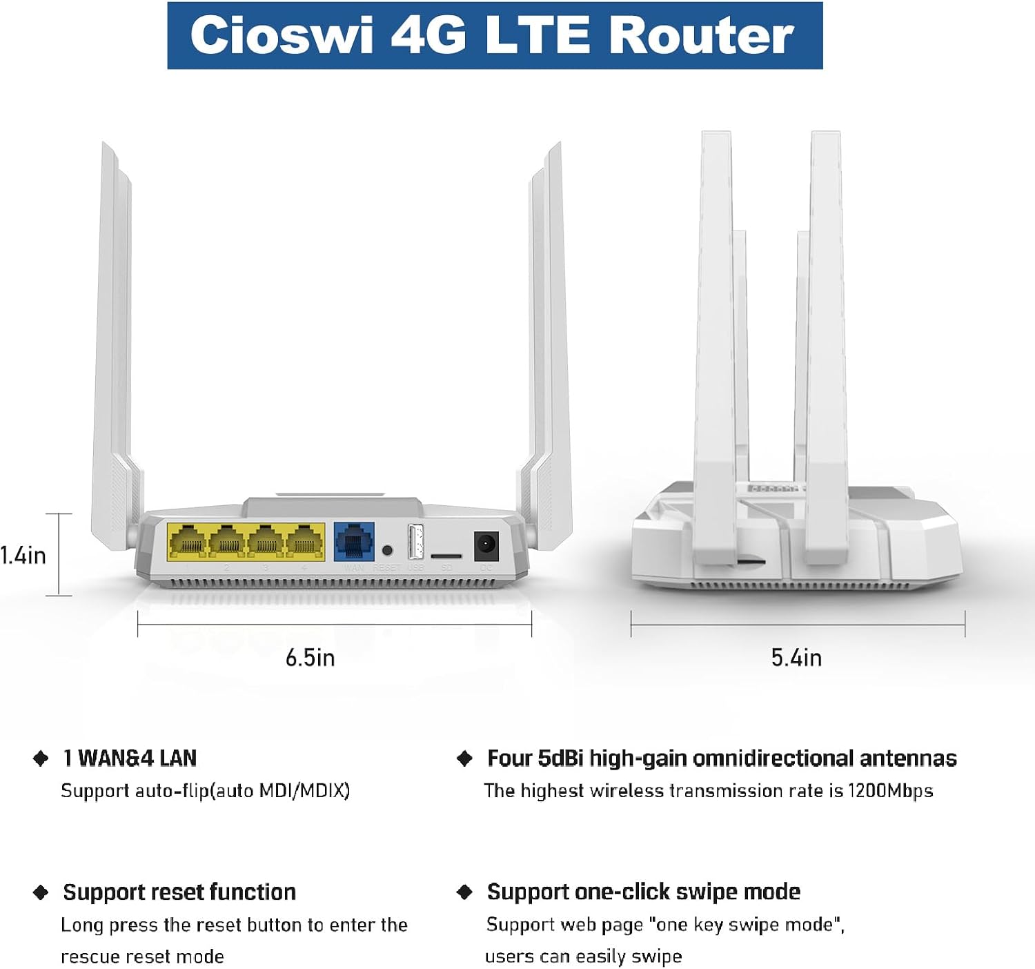 ZBT AC1200 4G LTE Router with SIM Card Slot, Unlocked Cat4 150Mbps Dual Band WiFi Router, Quectel EC25A North America Bands, Gigabit 1WAN+4LAN, USB Storage, OpenWrt, for Home, Apartment, Office