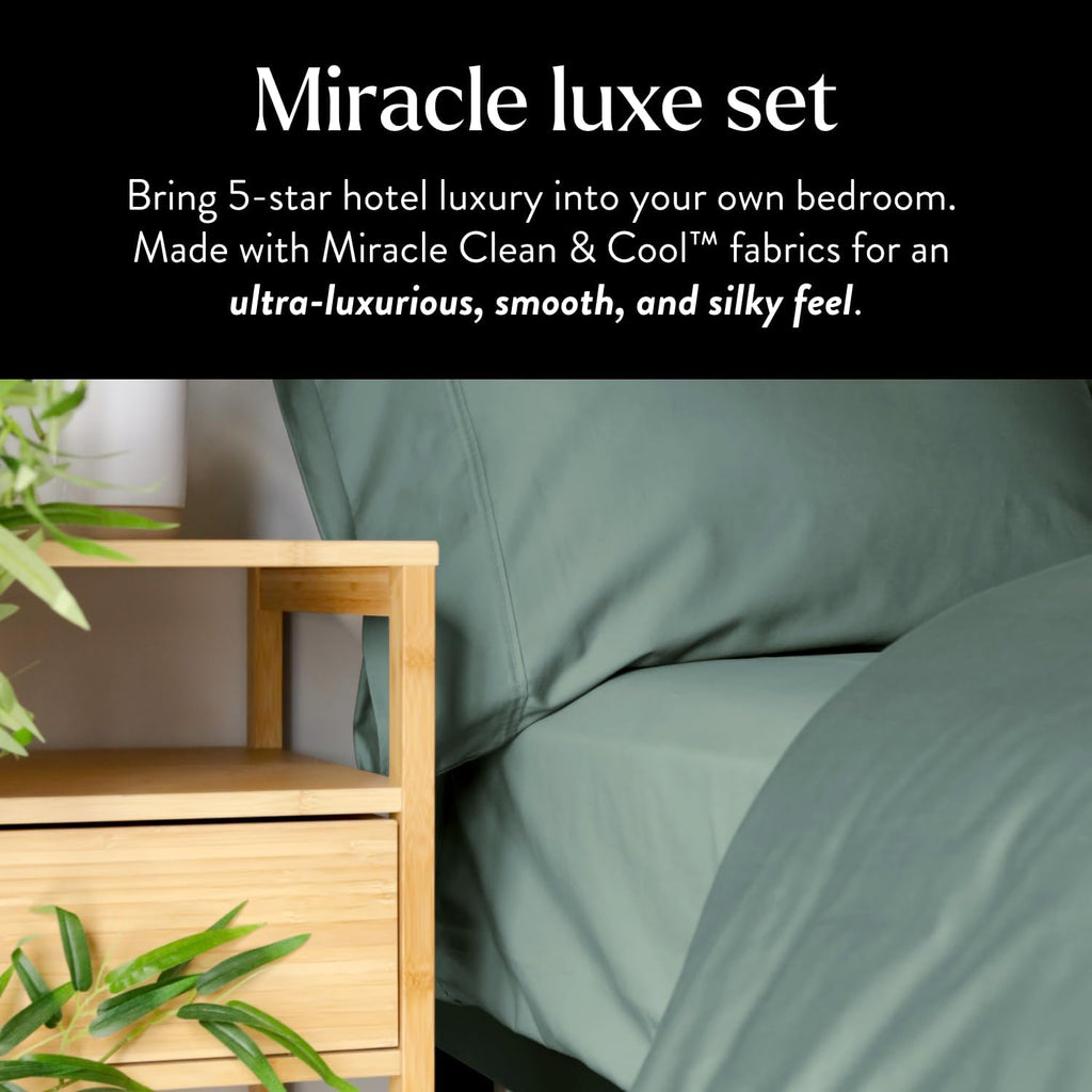 Miracle Made Extra Luxe Soft, Cool-to-the-Touch Cotton Bed Sheet Set, 4-Piece – Silver-Treated, Breathable, Lightweight Bedding – Queen Size, Sage Green