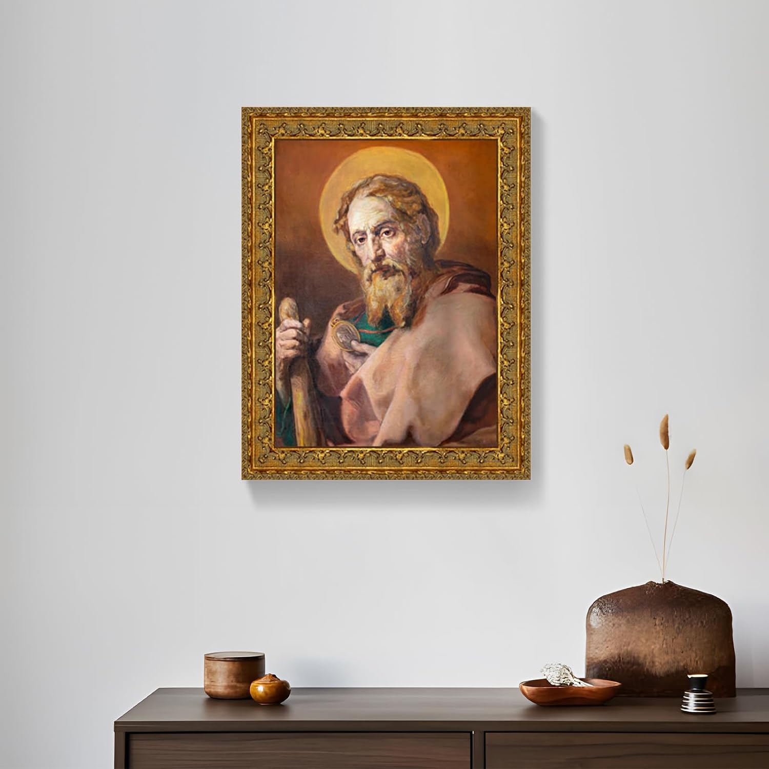 Rimbol Antique Gold Solid Wood Picture Frame - Hand Carved Distressed Finish with Gorgeous Floral Pattern, Wide Ribbon Gallery Frame for Canvas Paintings - Wall Decor for Living Room, Bedroom (24x28)