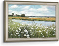 Lake Canvas Wall Art Framed: Flower Landscape Painting Picture Artwork Hand Painted Nature Scenery Print Decor for Living Room Bedroom Home Decoration