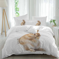 Rabbit Sitting on The Toilet Thinking Duvet Cover Set Queen Size 4 Pieces Abstract Funny Animal Bedding Set with Zipper Closure, 1 Comforter Cover 86x86 Inches 1 Flat Sheet & 2 Pillow Cases