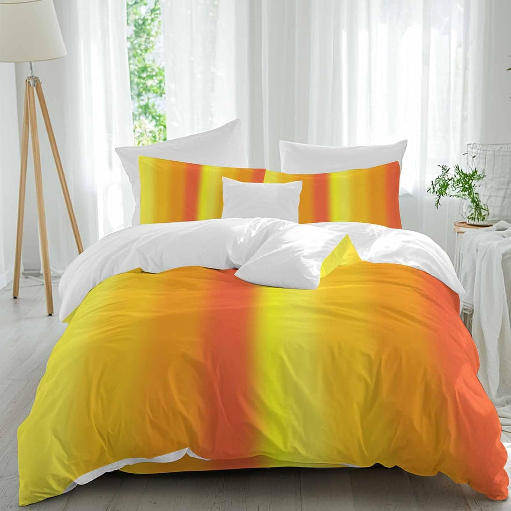 Yellow Orange Red Ombre Duvet Cover Set Queen Size 4 Pieces Minimalist Abstract Stripes Texture Bedding Set with Zipper Closure, 1 Comforter Cover 90x92 Inches 1 Flat Sheet & 2 Pillow Cases