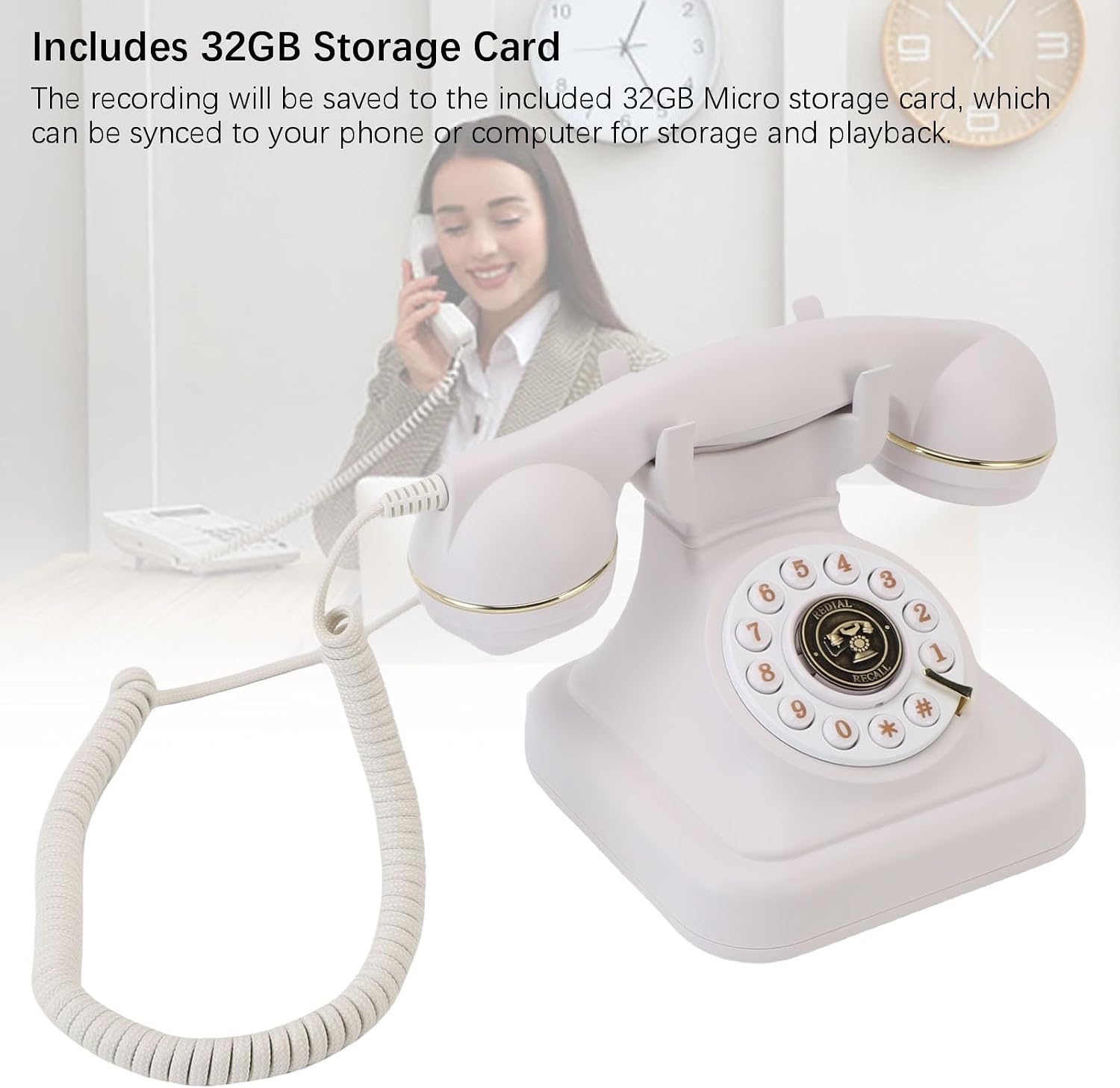 Fockety Audio Guest Book Wedding Phone, Retro Audio Guestbook to Preserve Your Special Occasions, Recording Wedding Phone Guest Book for Birthday Anniversary Party Graduation (White)
