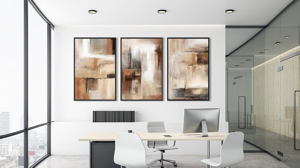 ASDCEUTICALS Large Canvas Wall Art - Brown and Beige Abstract Pictures for Living Room Vintage Wall Decor Retro Rustic Paintings Black Float Framed for Bedroom Dinning Room 32' X 48' X 3 pcs